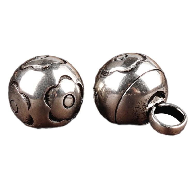 Handcrafting Solid Metal Silvering Bead Button for Chinese Cheongsam Traditional Carved Bead Buckle Clothing Accessories