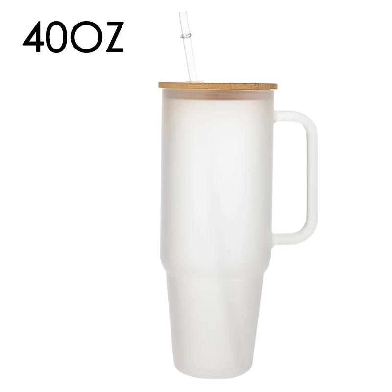 

40OZ Glass Cup with Handle and Straw Lid Coffee Cup Reusable Transparent Bubble Tea Cup Juice Glass Beer Can Milk Mocha Cups 1200ml
