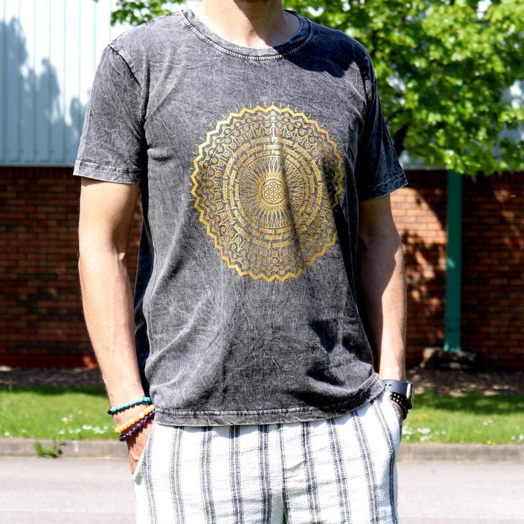Stone Washed T-Shirt Mandala Dark Grey Medium