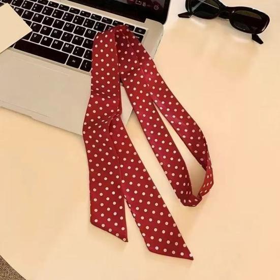 Silk Scarf Dot Print Vintage Style Soft Fabric Neck Scarf Slim Striped Lightweight Breathable Scarf Versatile Neck Accessory