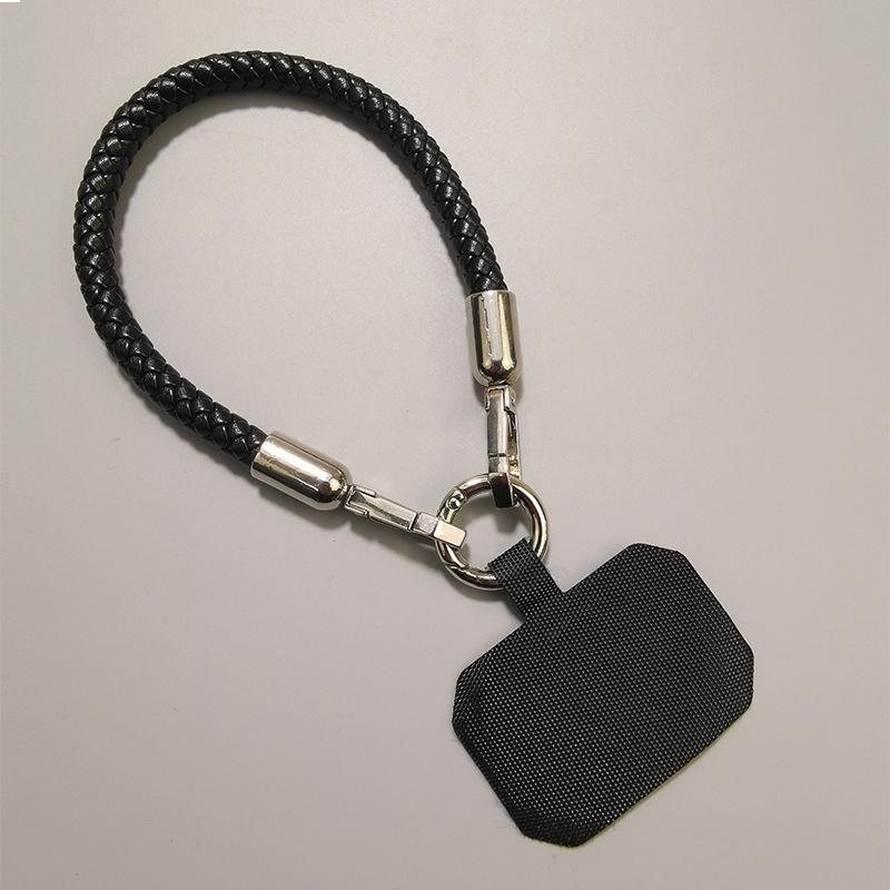 

Mobile phone lanyard short wrist lanyard thickened braided strap sports hand rope anti-lost metal reinforced hook silver braided leather lanyard+round buckle