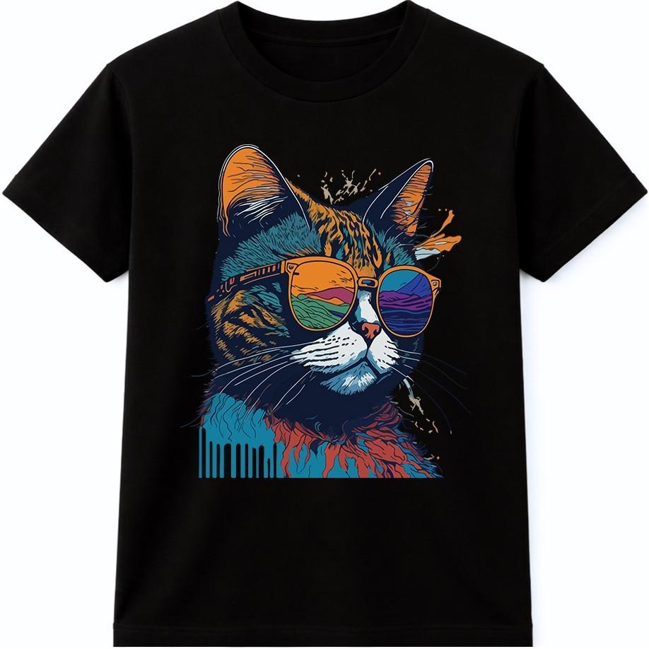 Cat With Sunglasses T Shirt Funny Cool Cat Lover Retro Colorful Graphic Tee
