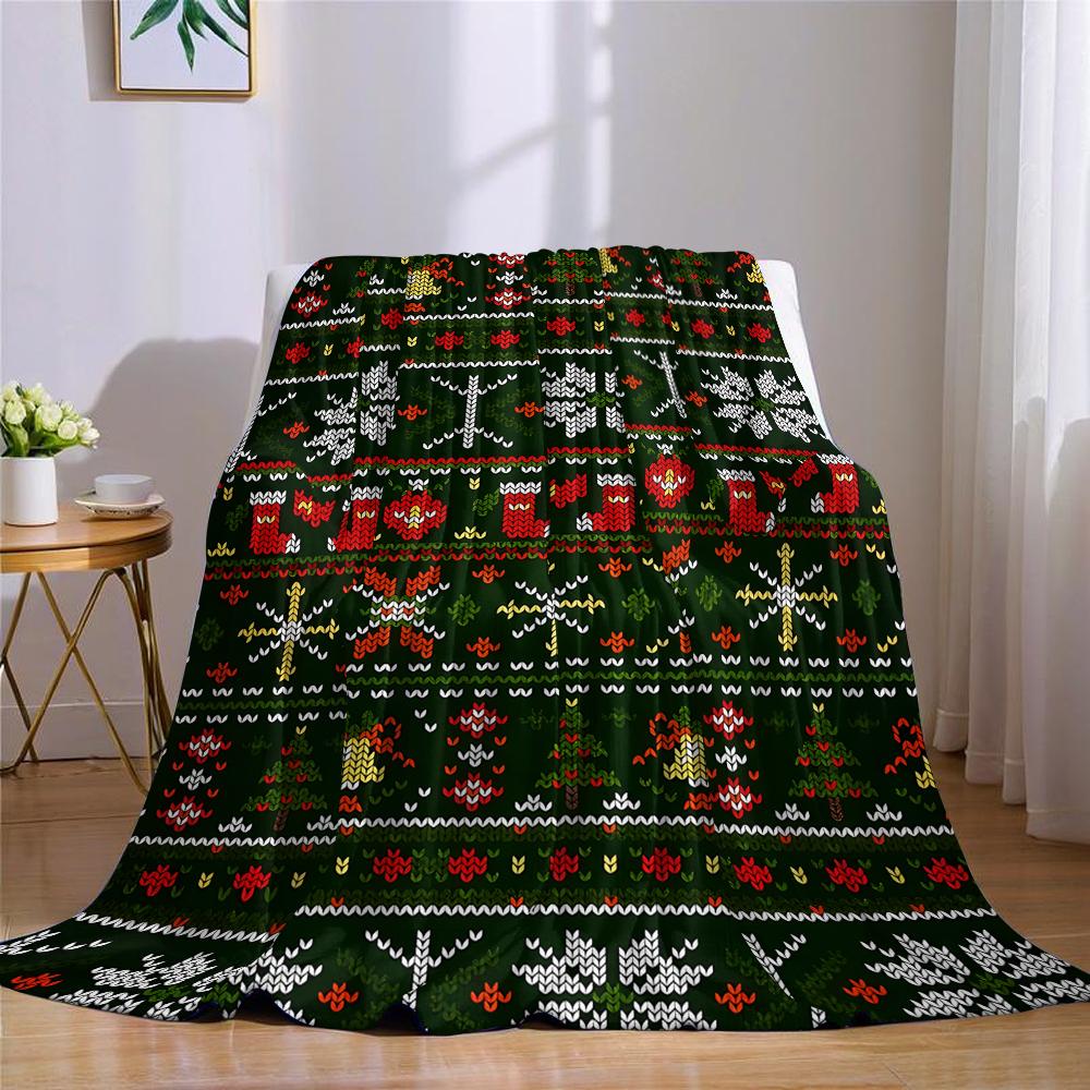 Xmas Knit Stripe Flannel Blanket Warm Soft Halloween Christmas Couch Warm Cozy Decorative Decor Gift For All Season
