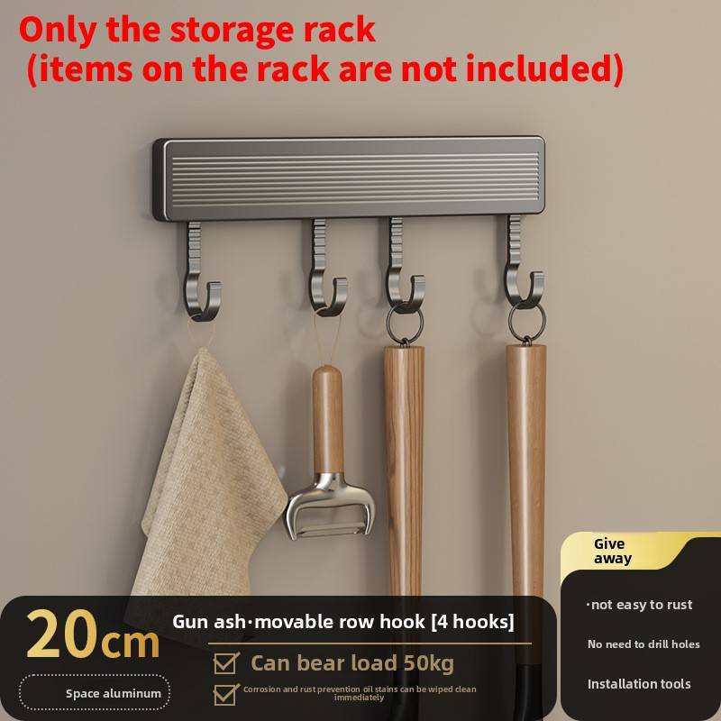Kitchen Wall Hook Rack With Space Aluminum Material For Kitchen Organization And Utensil Storage