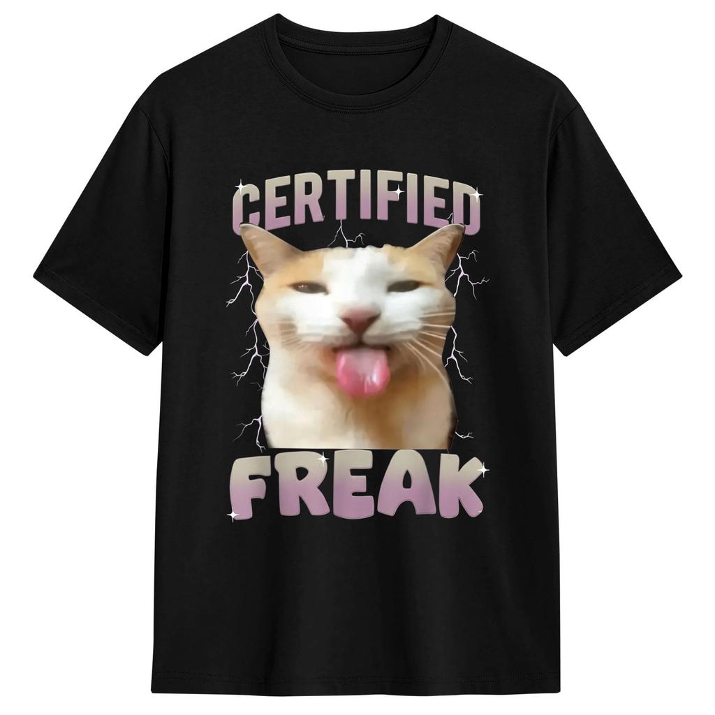 Vintage T Shirt Summer Certified Freak Cat Trendy Cool T Shirts 100 Cotton Tshirt For Unisex Y2k Basic Short Sleeve Top Tees