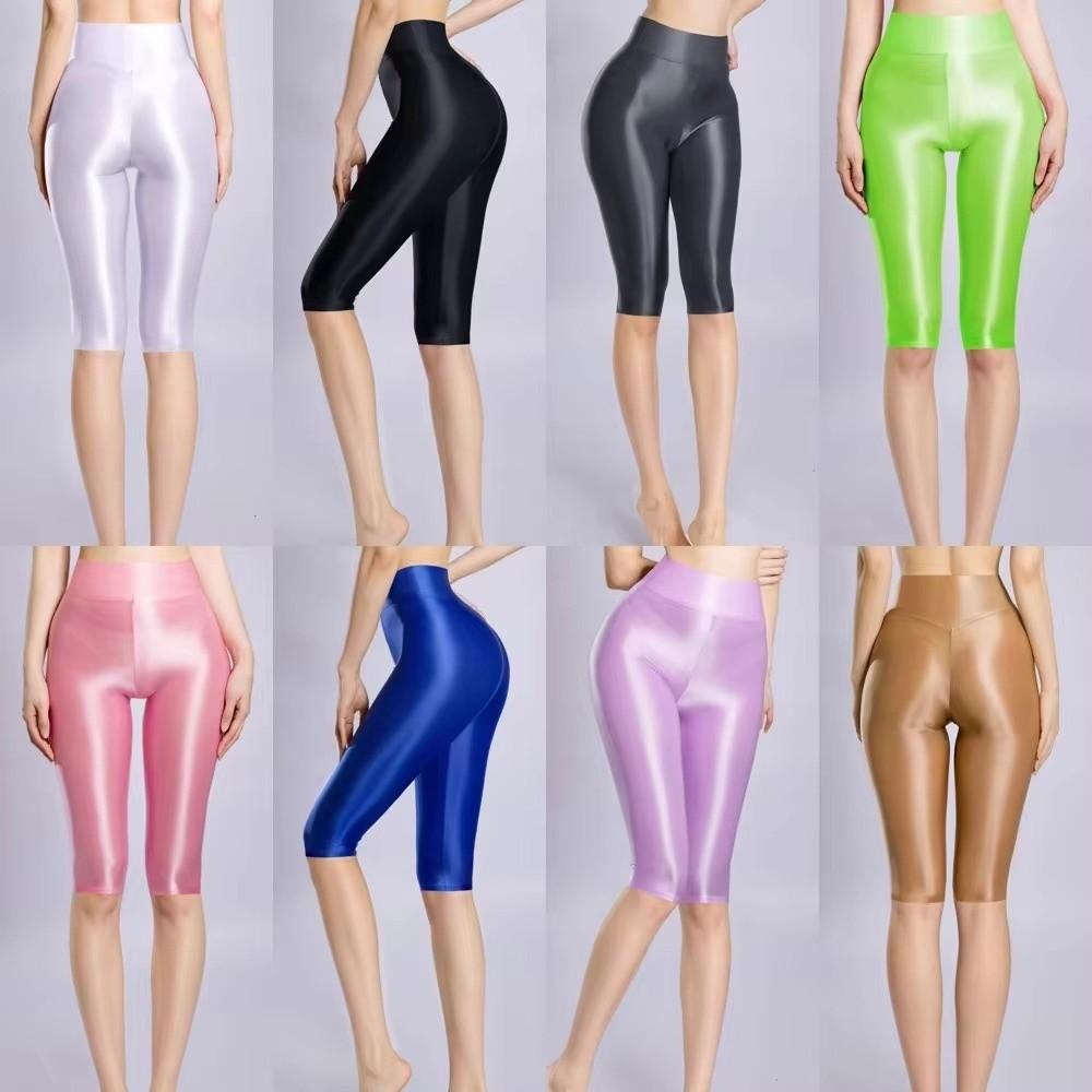 Shorts brillants longueur genou Collants pêche pour hanches Legging Pantalons de yoga fins Pour le fitness les joggeurs