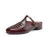 Fashion Women's New Summer Genuine Leather Metal Belt Buckle, Comfortable, Breathable, Low Heel, Large Toe, M Ü Ller Slippers