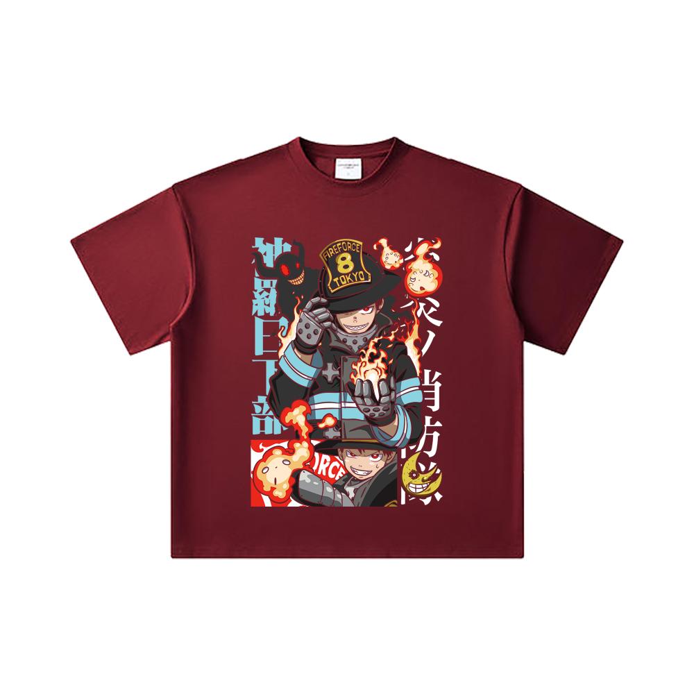 260 GSM Double Yarn 32 Count 100% Cotton Fire Force V2 Print Unisex Heavy Cotton T Shirt