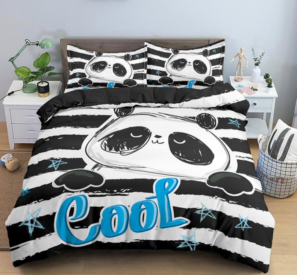 Cartoon Cute Panda Duvet Cover 3D Printed Bedding Set Children Gift Girls Single Large King Size 3-Piece Set with 2 Pillowcases
