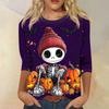 Women's Fashion Casual Three-quarter Sleeve Halloween Printed Round Neck Top