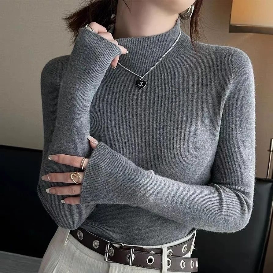 Bottoming Shirt for Women Autumn and Winter Knitted Sweater Stylish Slim Half Turtleneck Top
