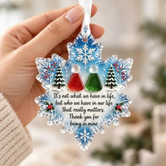 Holiday Hanging Decorations Snowflake-Shaped Sea Glass Ornament, Acrylic Christmas Friendship Keepsake, Coastal Inspired Durable Ornaments Tree