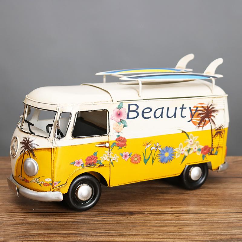 Wrought Iron Tissue Box American Retro Surfing Skateboard Bus Car Model Tissue Pumping Box Retro Model Ornament