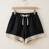 Korean retro black lace splicing short-sleeved pajamas women's 1011 summer new large-size shorts loungewear set