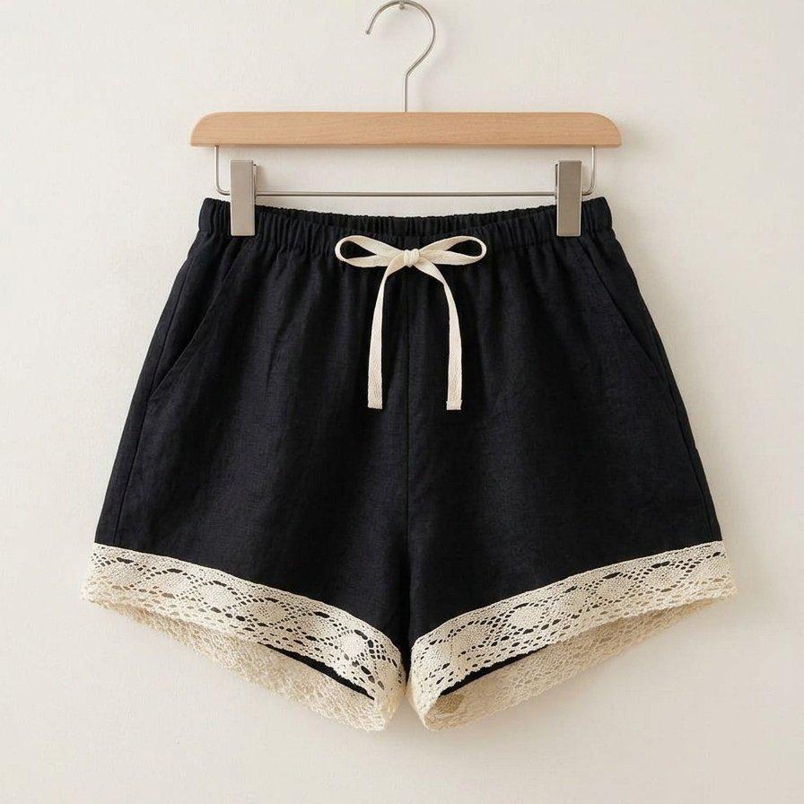 Korean retro black lace splicing short-sleeved pajamas women's 1011 summer new large-size shorts loungewear set