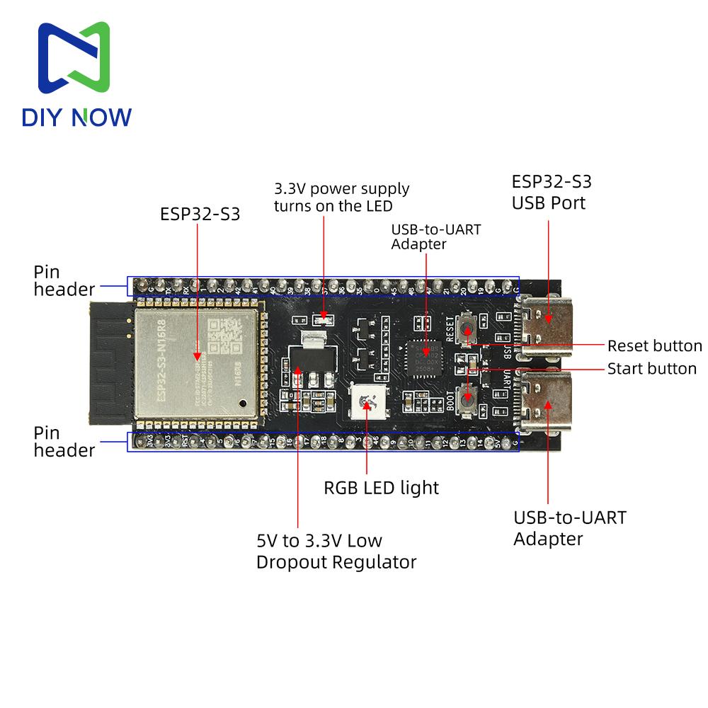 ESP32-S3-N16R8 Development Board Module ESP32-S3-DevKitC 16MB Flash 8MB PSRAM WiFi BLE5 For AI IoT Smart Home Maker Project