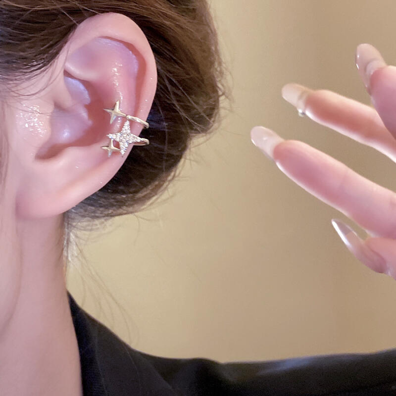 1Pcs Double Layered Exquisit Zircon Star Clip Earrings for Women Girls Fashion Without Ear Holes Earrings Jewelry Accessories