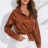 Women's Solid Color Casual Sweet Cardigan Solid Color Satin Color Ding Slim Long Sleeve Shirt Top