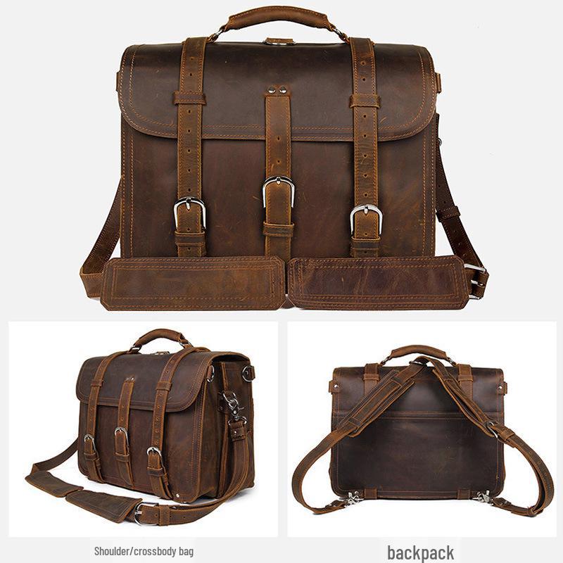 Jiameda Men's European & American Style Briefcase Handbag Crossbody Backpack