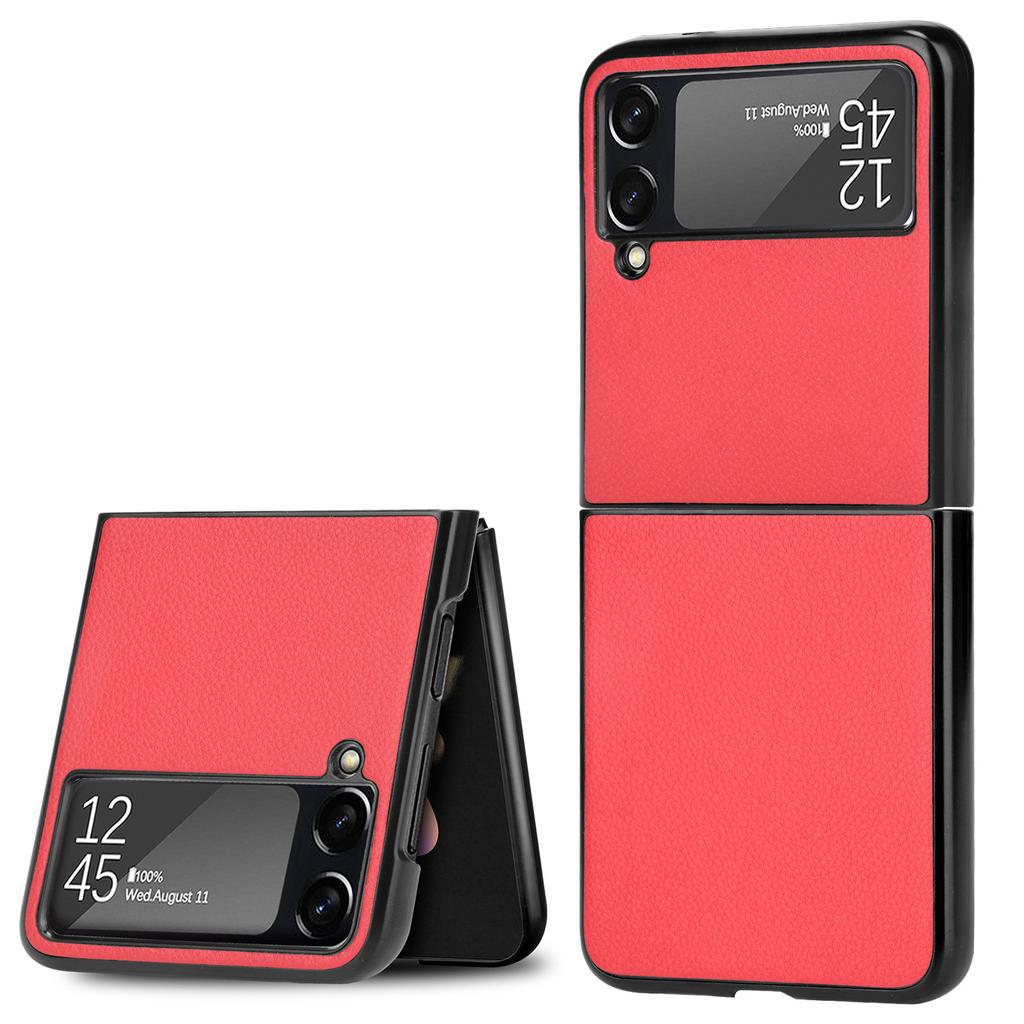 Suitable for Samsung Z FLIP4 Phone Case Galaxy Z Flip 3 5G Folding Protective Cover with Rough Lychee Leather Texture