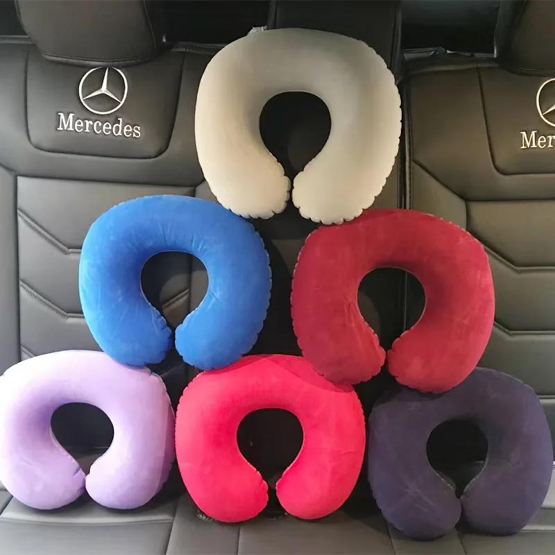 Travel Inflatable C-shaped Pillow for Car Airplane, Portable U-shaped PVC Plush Neck Pillow