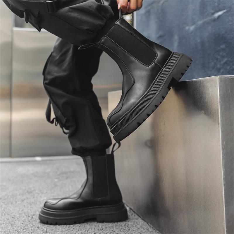 New thick-soled medium-tube cigarette boots autumn and winter new British versatile Chelsea boots men's trendy leather boots 44162-J