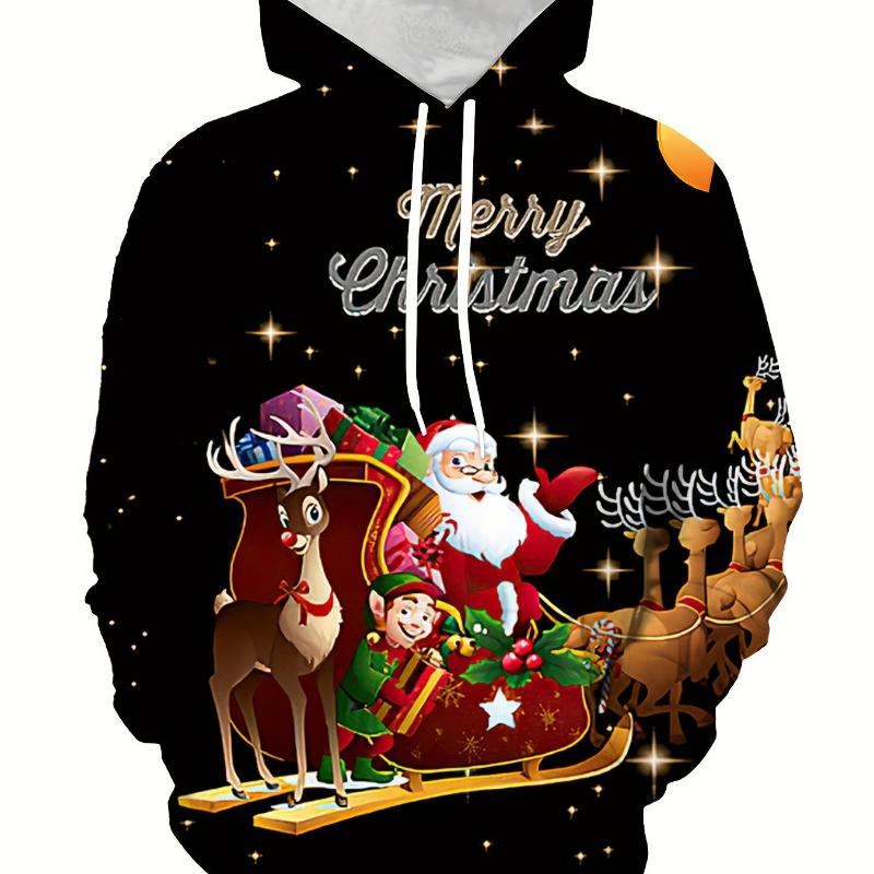 Funny Men's Hooded Hoodies 3D Prints Christmas Theme Sweatshirt Drawstring Sportwear Long Sleeve Tops Casual Men's Clothing