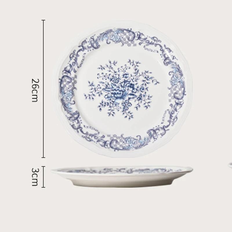 Blue Flower Ceramic Plate Retro Chinese Style Household Dining Plates Rice Bowls Afternoon Tea Dessert Dish Exquisite Tableware