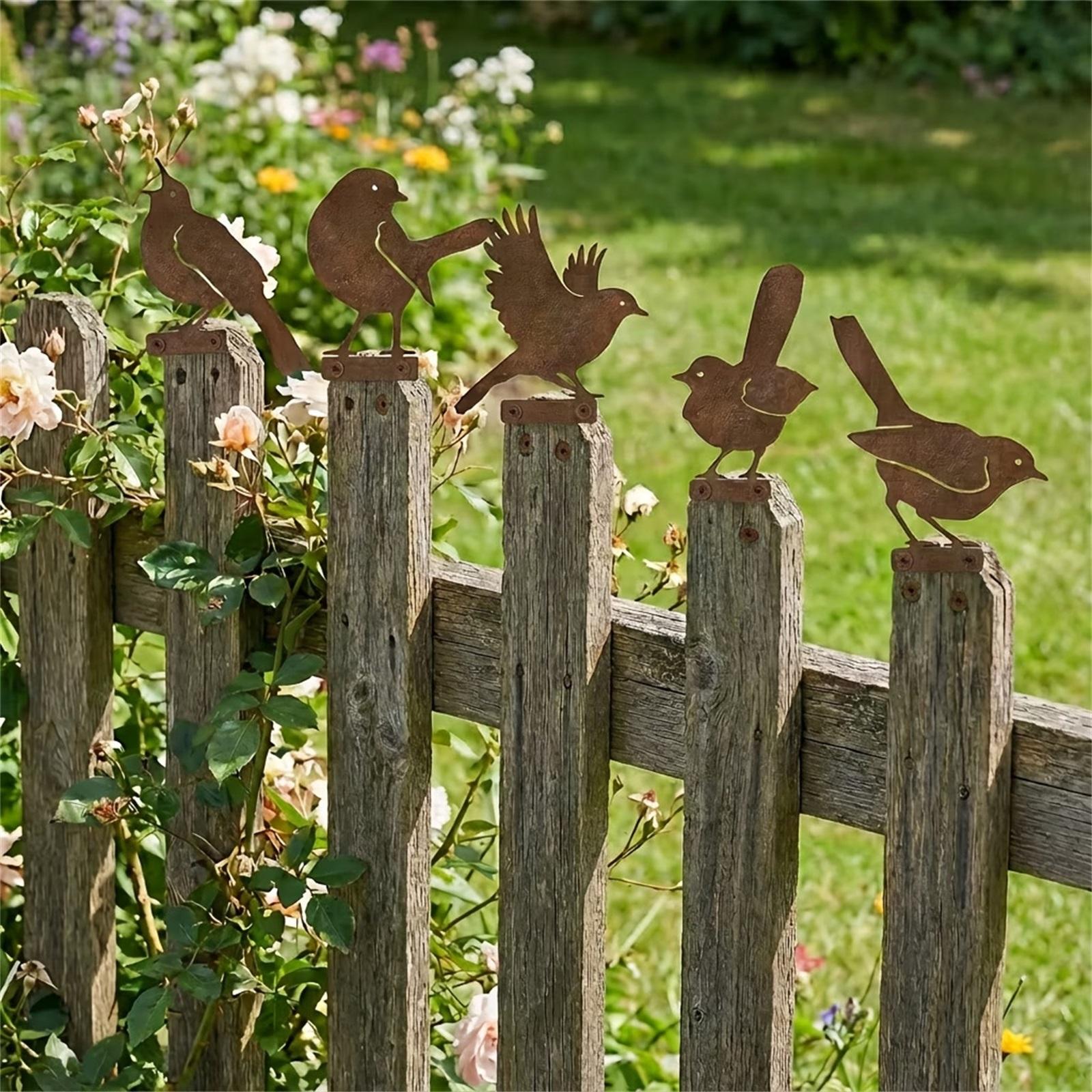 

Metal Bird Garden Sculptures Set of 5 Outdoor Yard Decorations Rust-Resistant Iron Bird Statues for Fence Tree Stump Art One Size