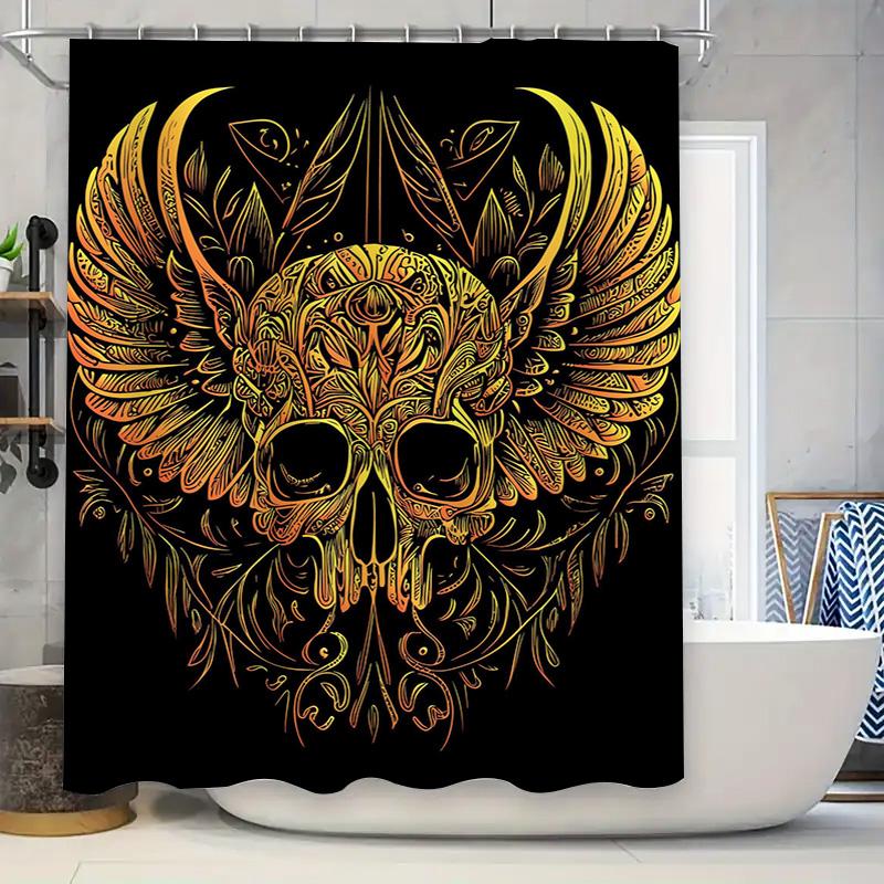 Tuniu Skull Pattern Shower Curtain, Gothic Decor, Spooky Bathroom, Skull Art, Horror Theme, Dark Shower Curtain, Unique Design