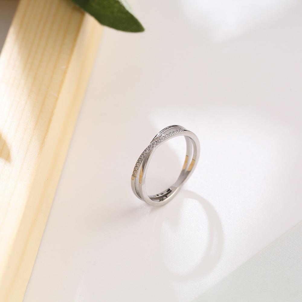 Zircon Inlaid Korean Cross Women Ring Titanium Steel Fashion Ring High-end Overpass Ring  Gift