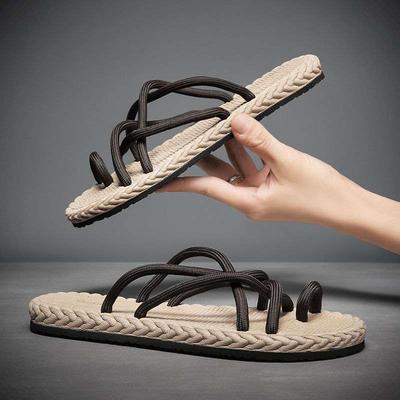 Chinelos masculinos de verão populares tecelagem personalizada casuais para usar fora de casa bico antiderrapante tendência sapatos de praia sandálias chinelos