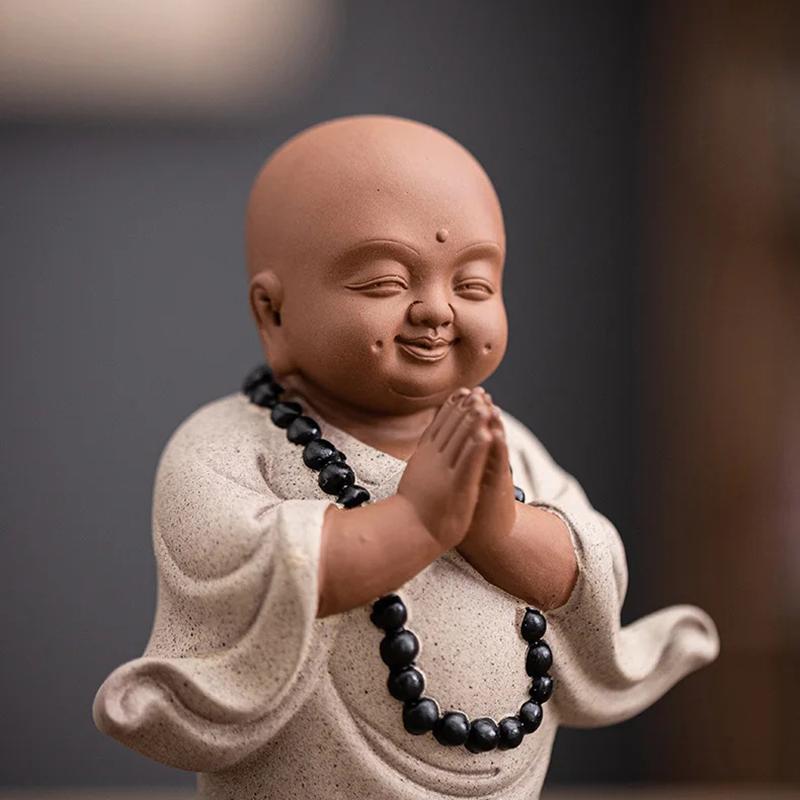 Ceramics Meditation Little Monk Statue- Chinese Characteristic Decorative Home, Room, Office Decoration Buddhist Gift