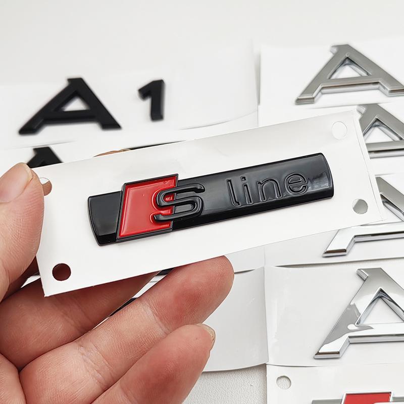 3D ABS Chrome Black Logo S Line A1 A2 A3 A4 A5 A6 A7 A8 Emblem Badge Car Decal For B Sline Sticker Decorative Accessories