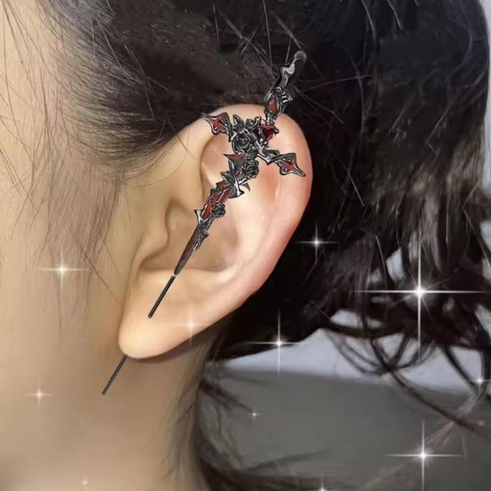 1PCS Retro Fashion Dark Gothic Punk Rose Cross Thorn Earring Unisex Piercing Ear Needle Earstuds Eardrop Jewelry Accessorie