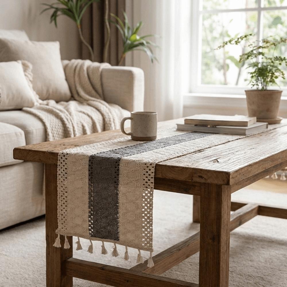 Soft Bohemian Table Flag Splicing Macrame Table Mat Knitted Hollow-out Table Runner  Dining Table