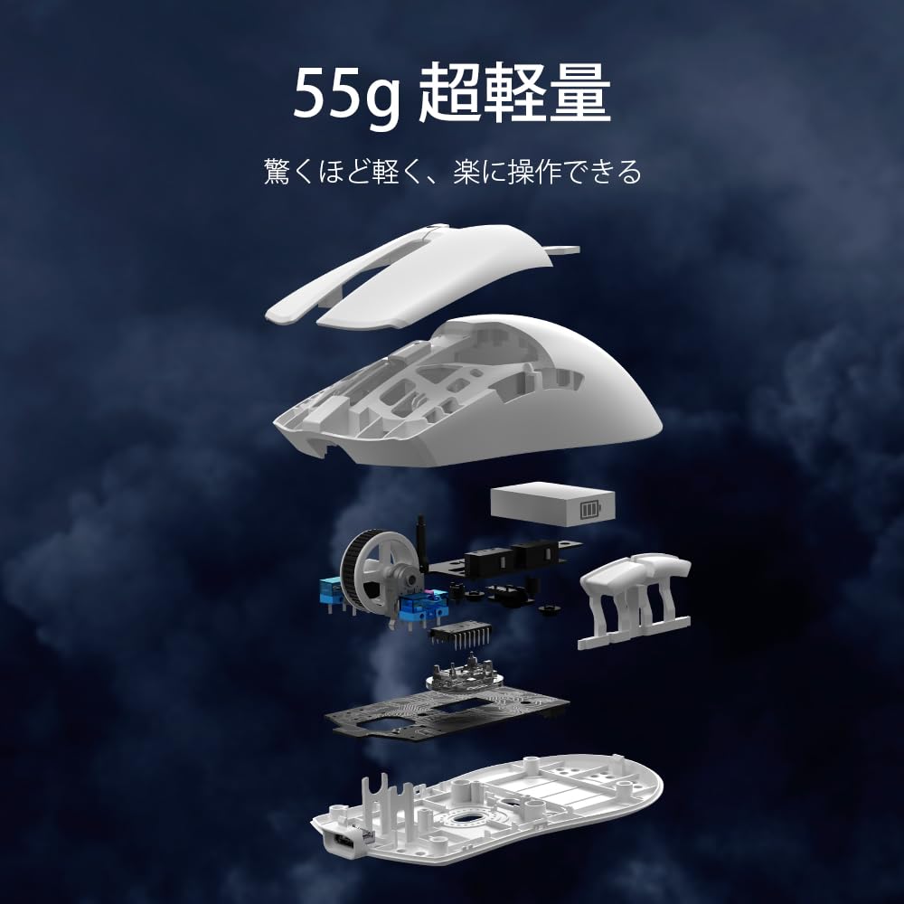 DeLUX M800Ultra Wireless Gaming Lightweight Nordic 52840 1000Hz Polling PAW3395 Sensor Battery Huano Pink Switch Mouse, (55g), MCU, Rate, (26000 DPI),