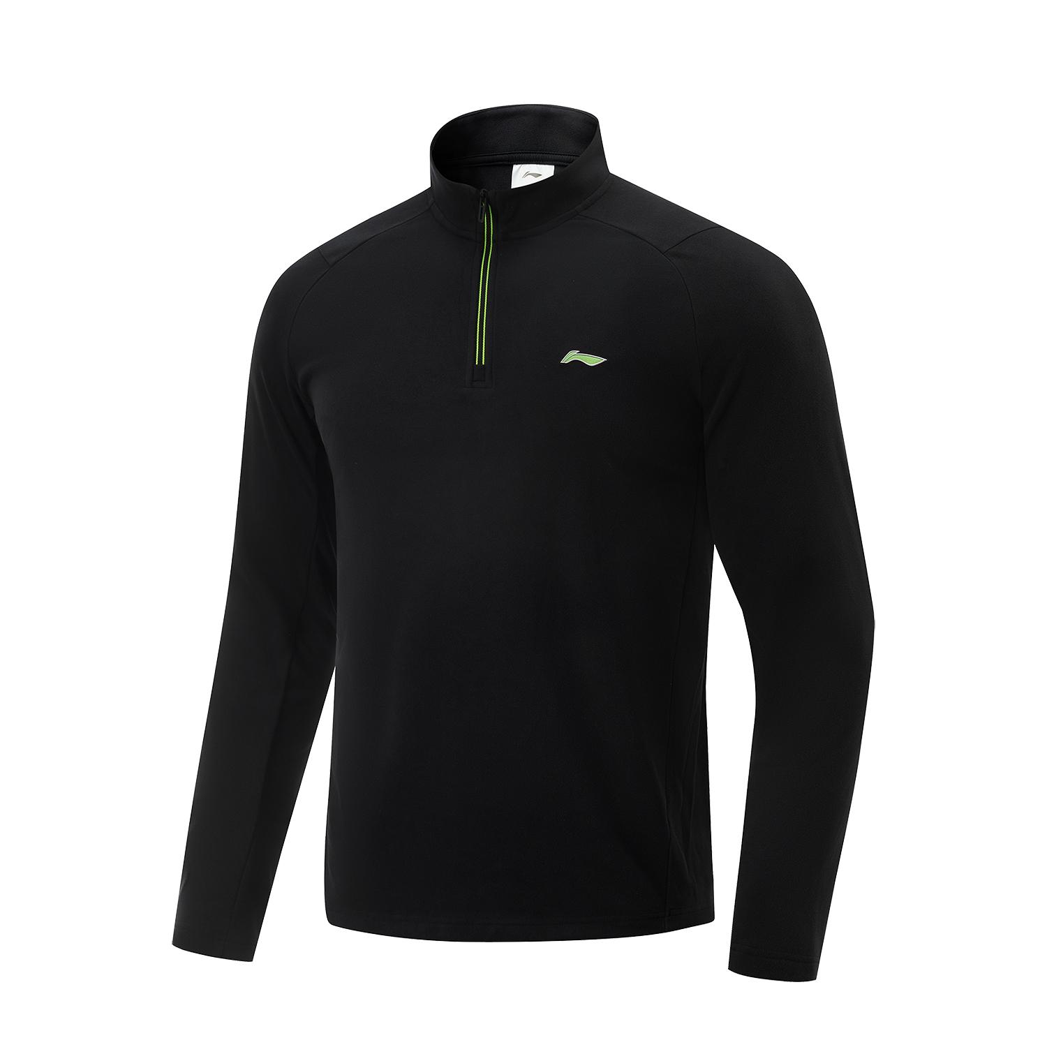 

Li Ning Table Tennis Series Удобная повседневная простая фирменная футболка с напечатанным логотипом и воротником-стойкой, флисовая толстовка унисекс, черная ATLV071-1 L