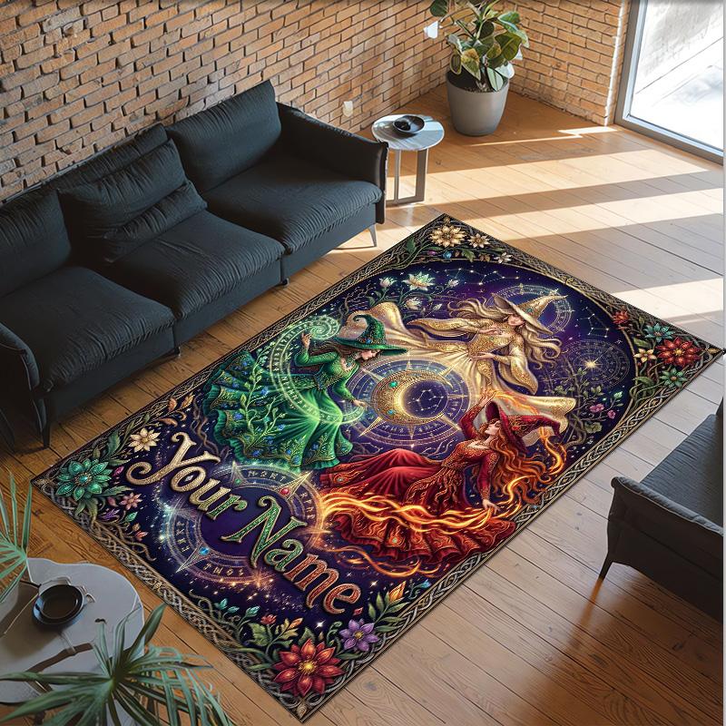 Forest Theme Crystal Velvet Floor Rug Personalized Custom Name Text Warm Carpet Home Decoration