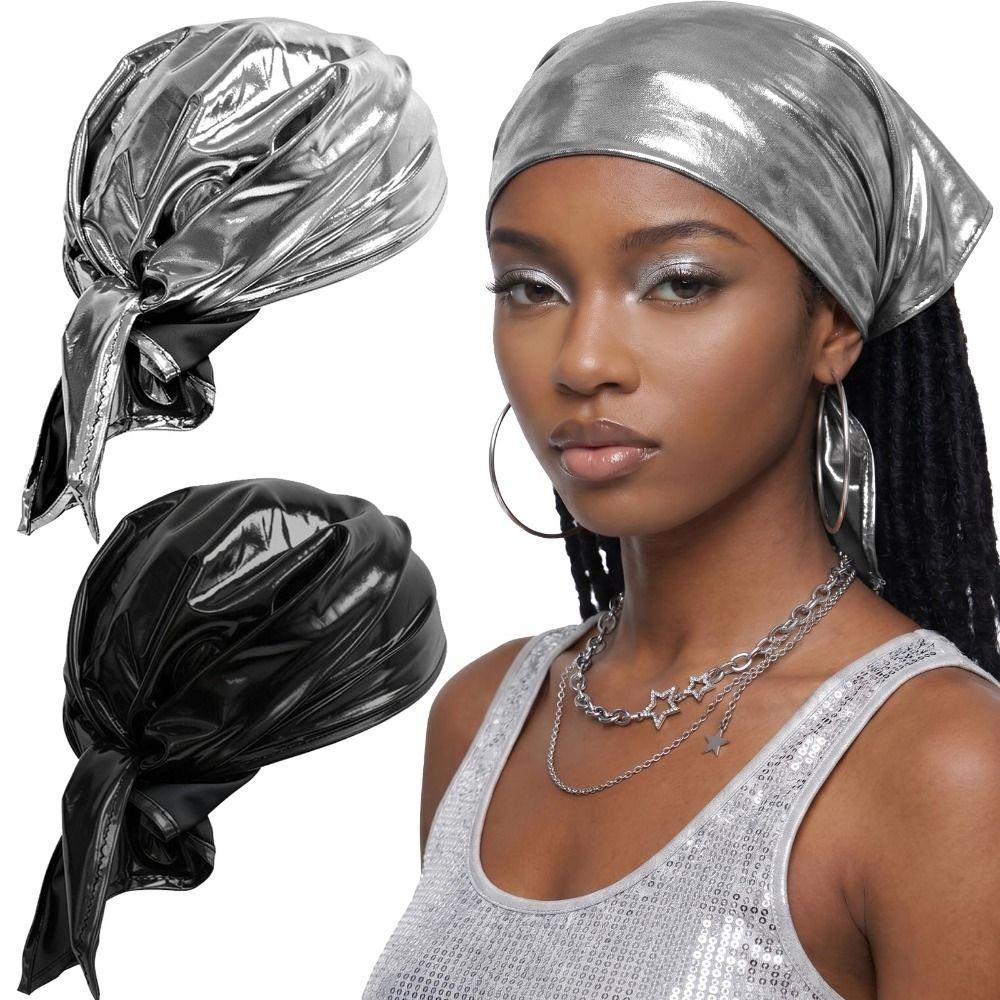 Retro Metallic Shiny Head Scarf Blingbling Style Punk Head Scarf Triangle Head Scarf  For Women