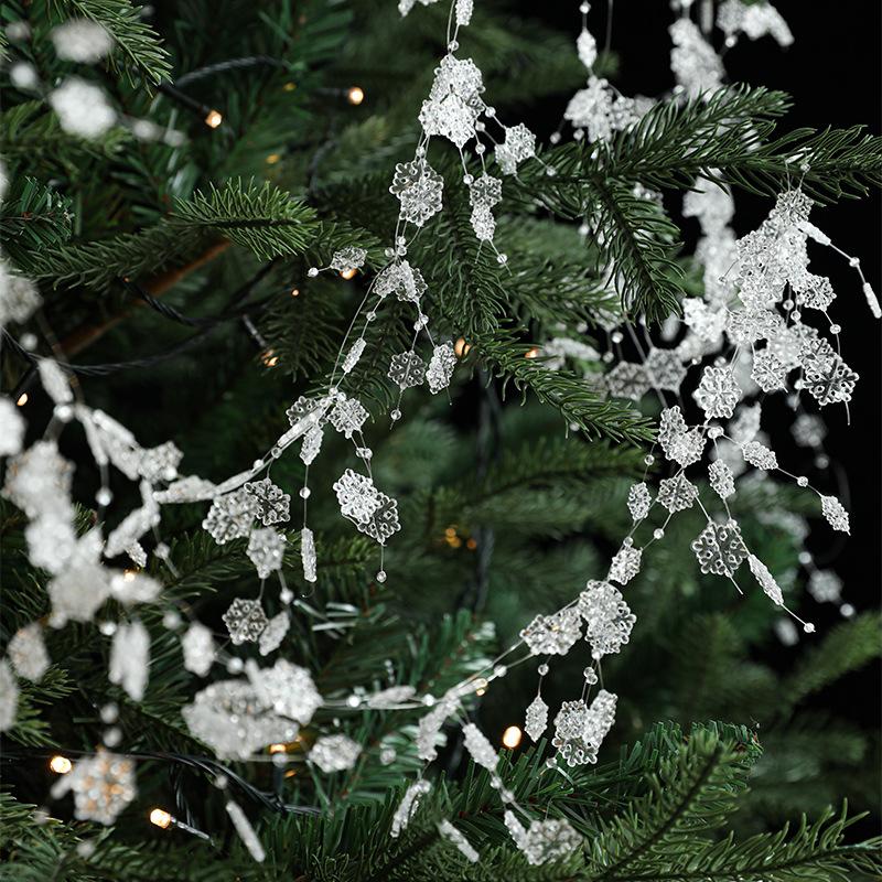 2M Transparent Snowflake Beaded Garland Christmas Tree Decoration with Chain for Wreath and Home Decor