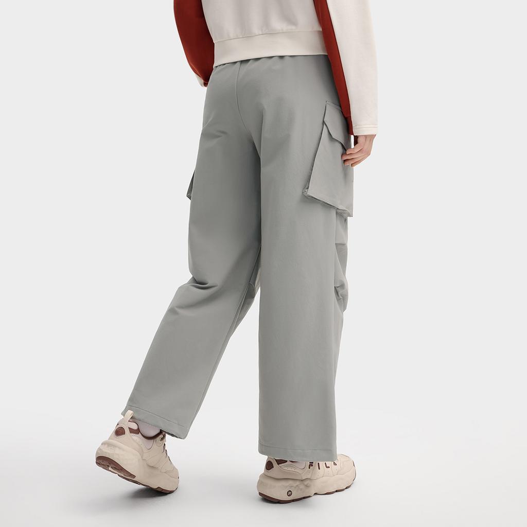 FILA Original Fashion Classic Workwear Soft Comfortable Brushed Woven Straight Leg Casual Pants Women pants Elegant-Gray F11W549802FGY