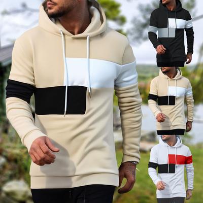Męska bluza z kapturem w stylu colorblock z ściągaczem i żebrowanym zamknięciem