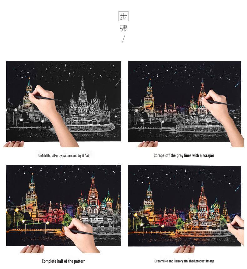 Colorful City Night Scratch Painting Set: DIY Gift for Friends