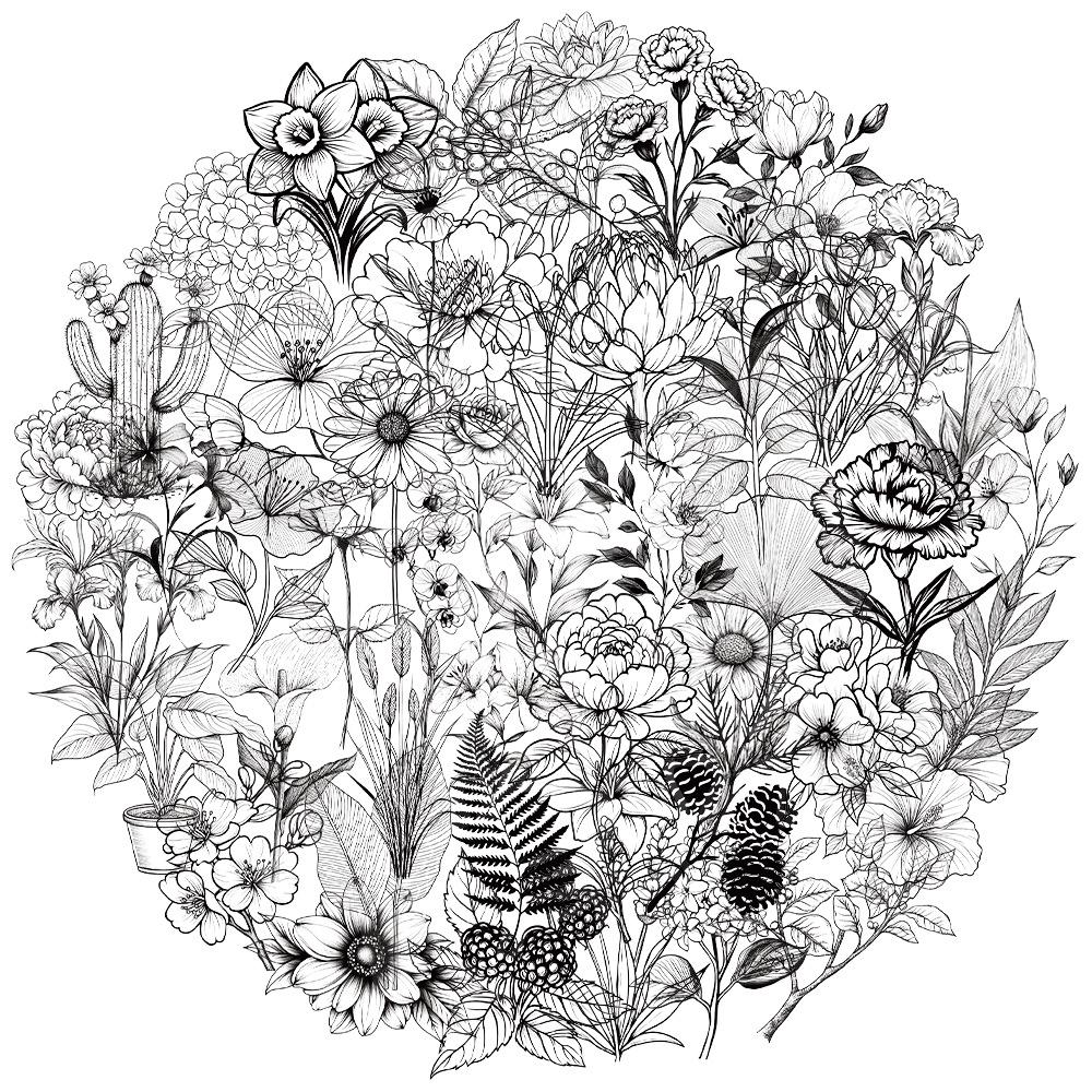 

50-Piece Black & White Plant PET Transparent Stickers for Insulated Cups, Phone Cases, & Laptops