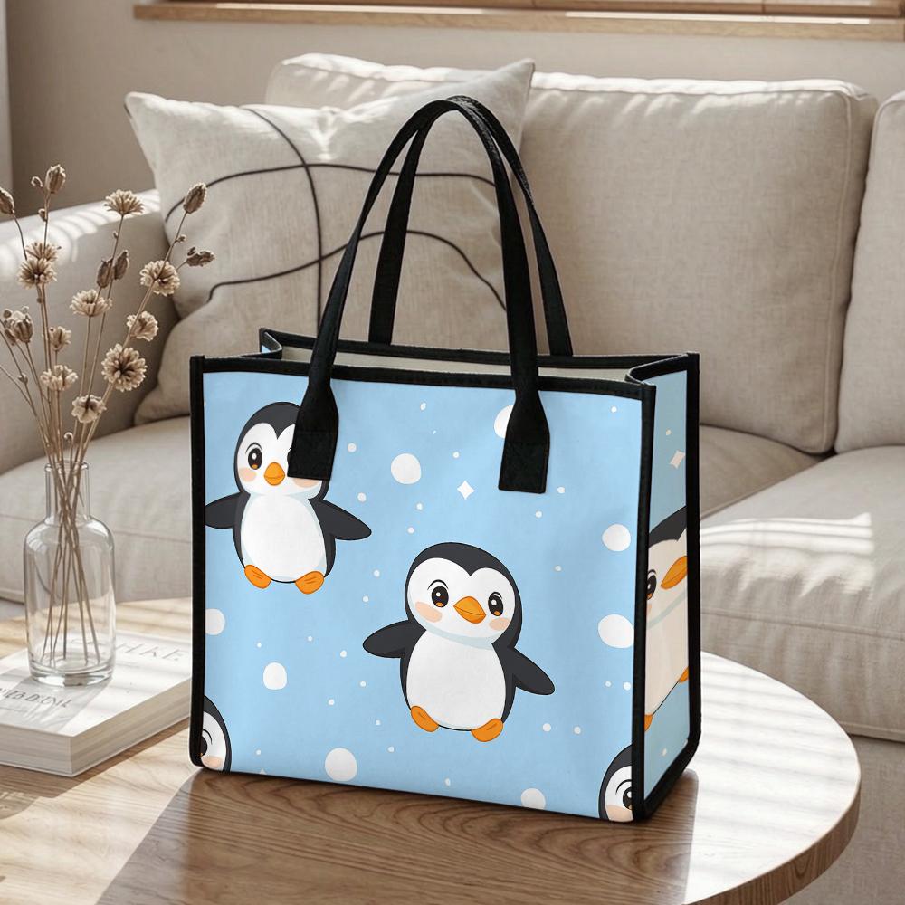 Cute Penguin Print Women Tote Bag Casual Daily Handbag Lightweight Shopping Shoulder Bag for Outdoor Use