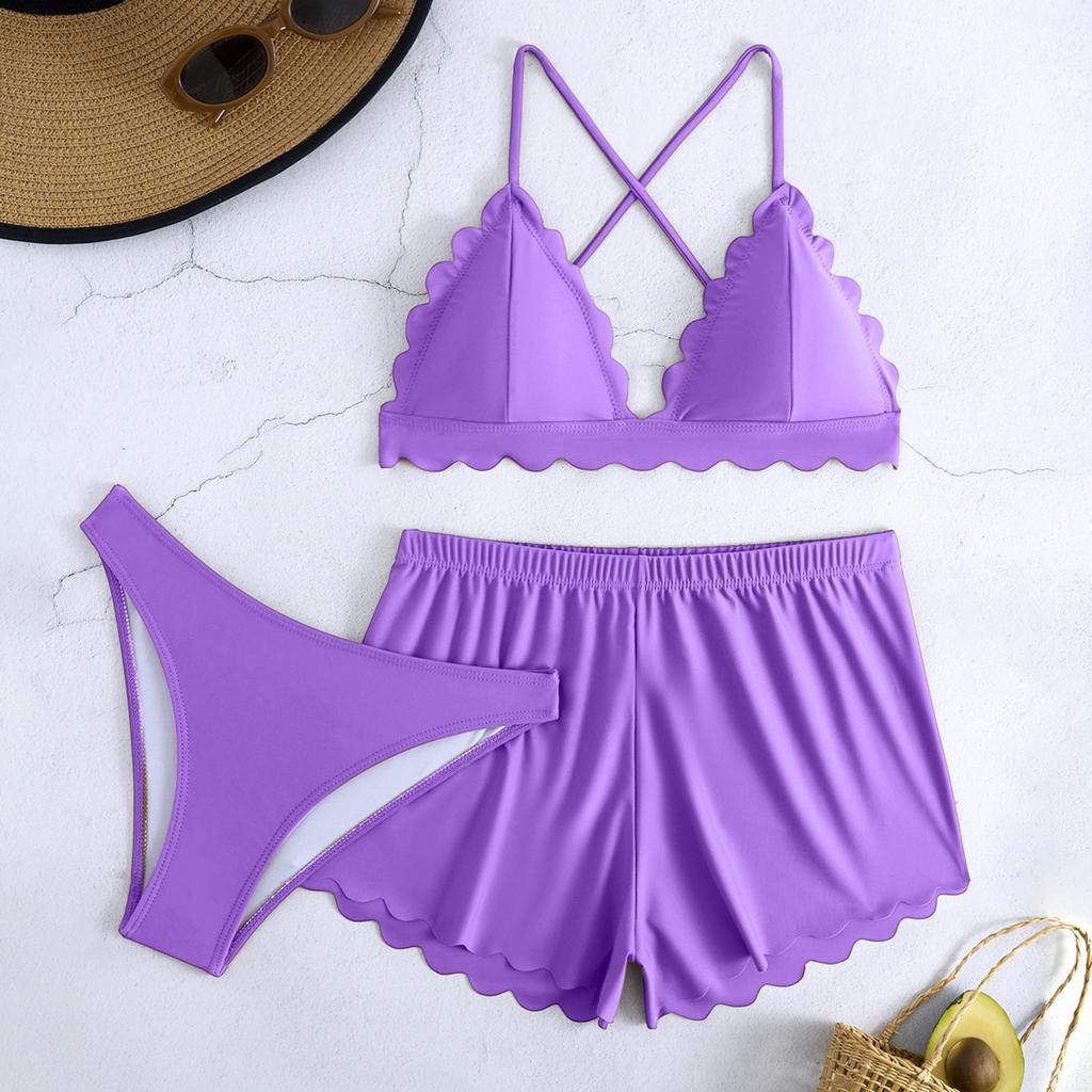 Women's Color Bikini  Swimsuit Swimsuit Three Piece Set
