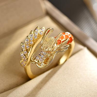 New Zircon Fashionable And Elegant Women's Adjustable Index Finger Double Colored Dragon Ring Party Festival Gift