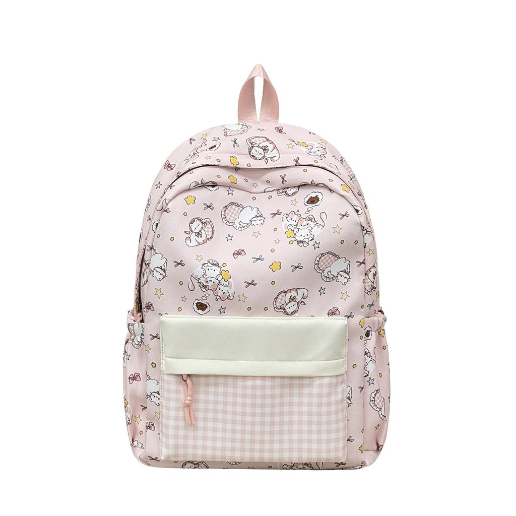 Schoolbag new backpack cartoon printing plaid color matching lightweight campus versatile schoolbag junior high school large capacity backpack