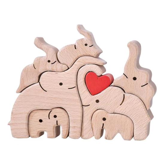Wooden Elephant Family Puzzle Ornament Love Heart Mother Father Baby